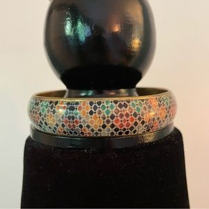 Brass tone multicoloured Bangle with Spanish-style mosaic print